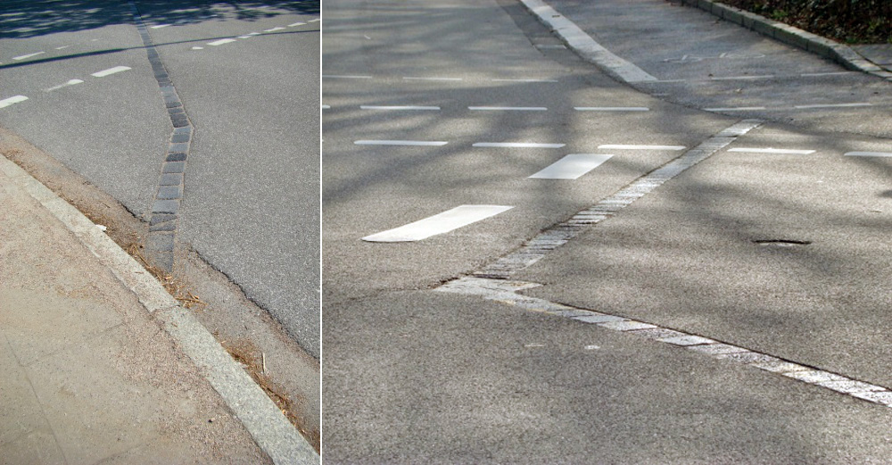 Die Reihenpflasterung im Kreuzungsbereich der Stresemannallee