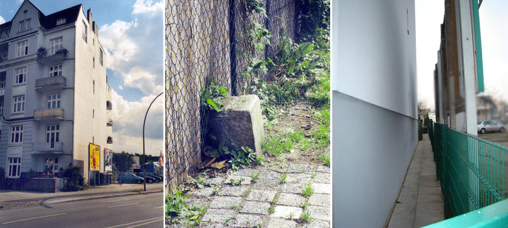 Der bis 2010 vorhandenen Grenzstein 9L an der Seitenwand vom Haus 167 ist gut zu sehen