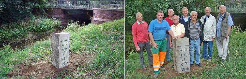 V.l.n.r. Heimatforscher Ingo Zumbroich, Richard Sychta vom Bauhof Eimsbüttel, Wolf-Rüdiger Wendt Kataster des Denkmalschutzamtes, Joachim Grabbe Heimatforscher aus Eimsbüttel. Heimatforscher Wolfgang Burmester aus Schnelsen, Heimatforscher Gerd Meincke aus Norderstedt, Hans Joachim Jürs vom Forum Niendorf und Wolf Wieter, Leiter des Kommunalvereins in Groß Borstel.